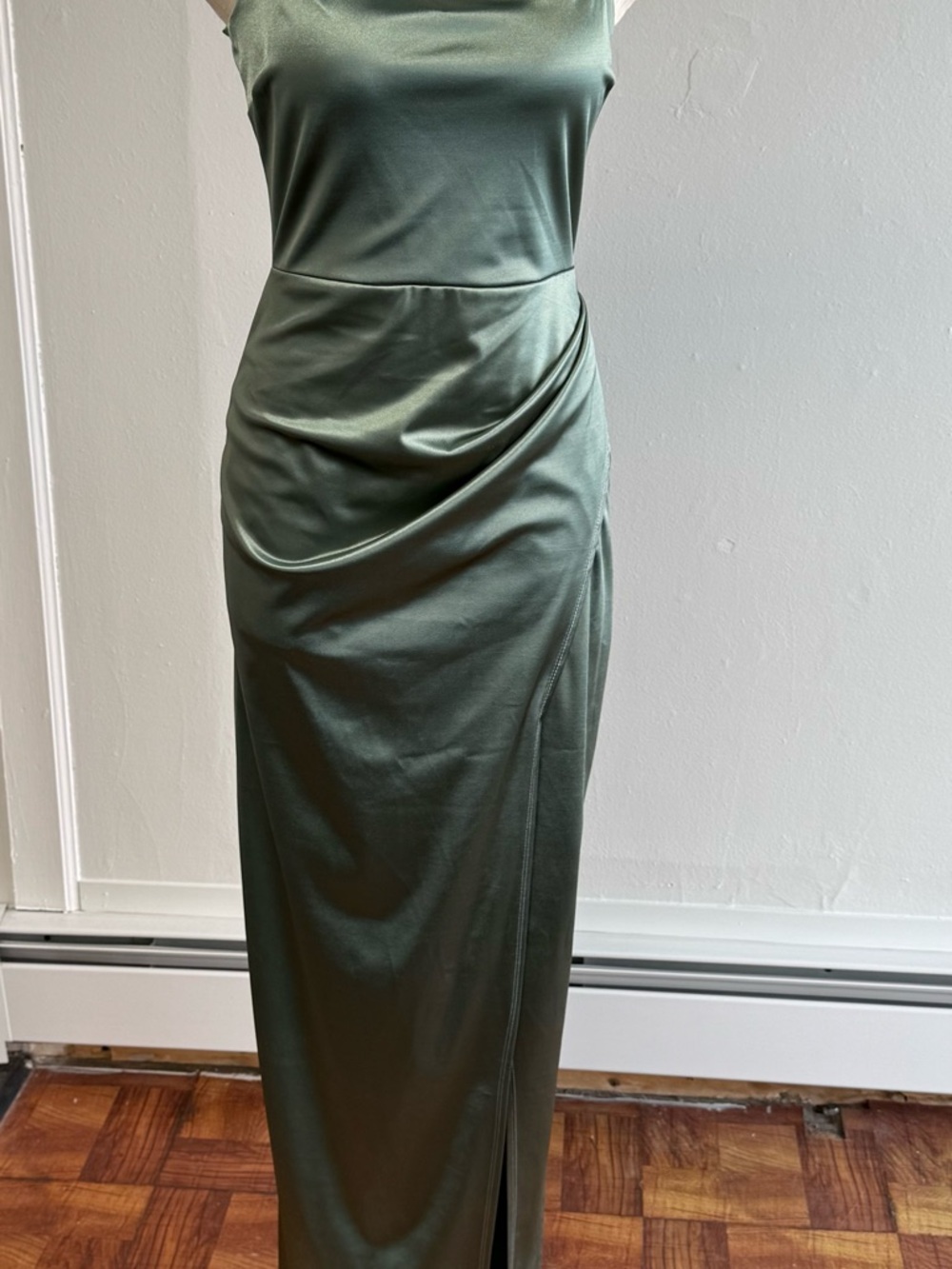 Windsor Olive Green Satin Maxi Dress